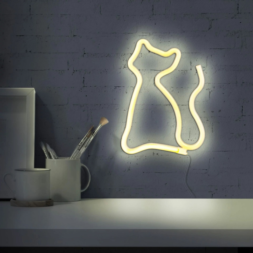 LED Neonová nástěnná dekorace CAT LED/3W/3xAA USB žlutá