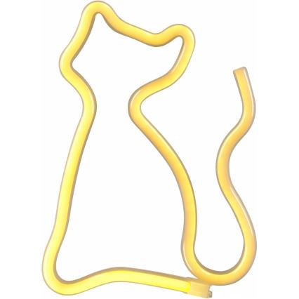 LED Neonová nástěnná dekorace CAT LED/3W/3xAA USB žlutá