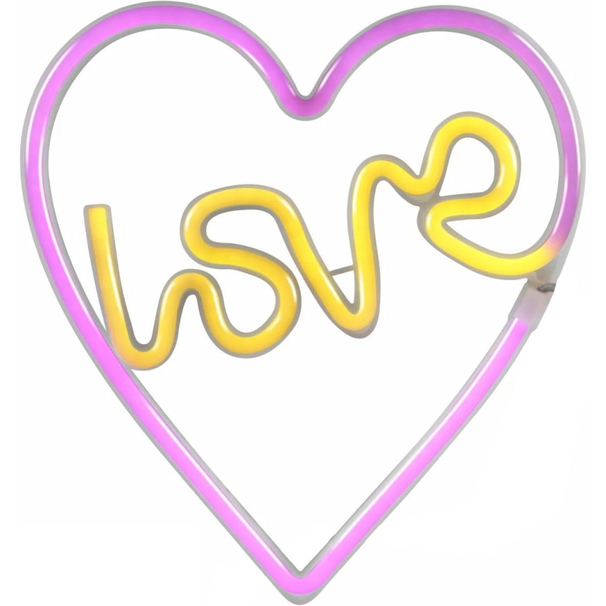 LED Neonová nástěnná dekorace LOVE LED/3W/3xAA USB růžová