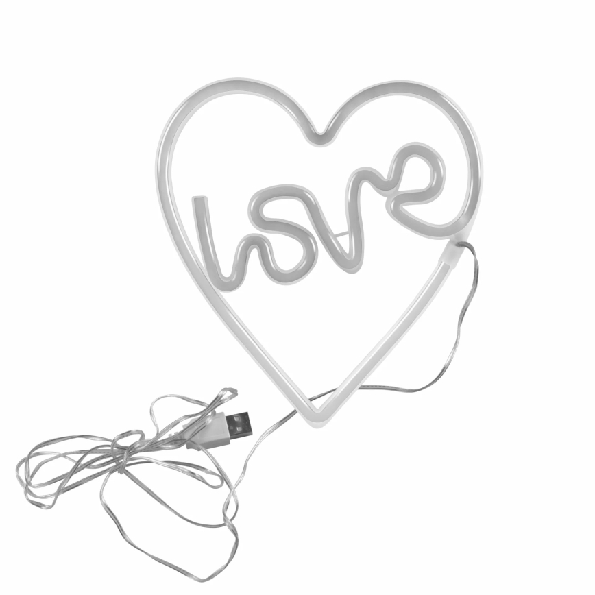 LED Neonová nástěnná dekorace LOVE LED/3W/3xAA USB růžová
