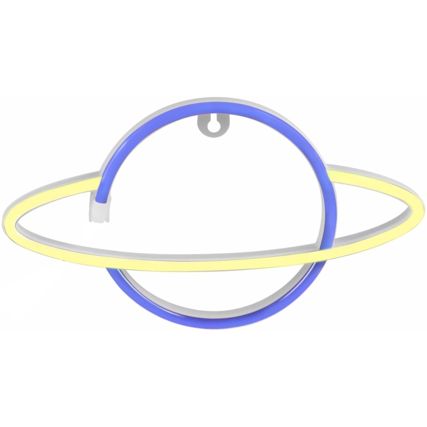 LED Neonová nástěnná dekorace PLANET LED/3W/3xAA USB modrá/žlutá