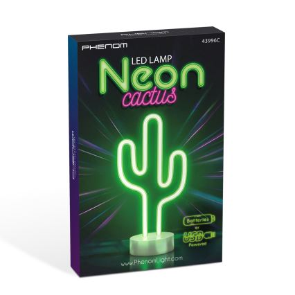 LED Neonová stolní dekorace LED/2W/3xAA USB kaktus