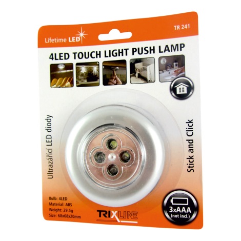LED Noční dotykové světlo 4xLED/0,2W/3xAAA stříbrná