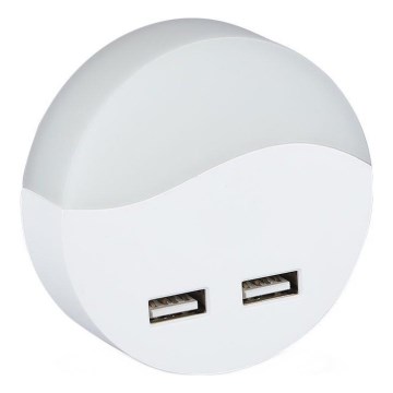 LED Noční světlo se senzorem soumraku do zásuvky 2xUSB LED/0,45W/230V 3000K