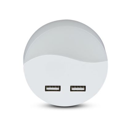 LED Noční světlo se senzorem soumraku do zásuvky 2xUSB LED/0,45W/230V 3000K