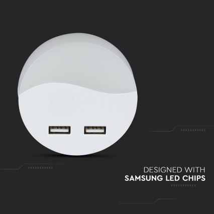 LED Noční světlo se senzorem soumraku do zásuvky 2xUSB LED/0,45W/230V 3000K