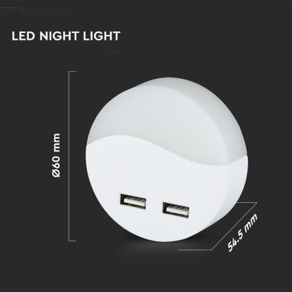 LED Noční světlo se senzorem soumraku do zásuvky 2xUSB LED/0,45W/230V 3000K