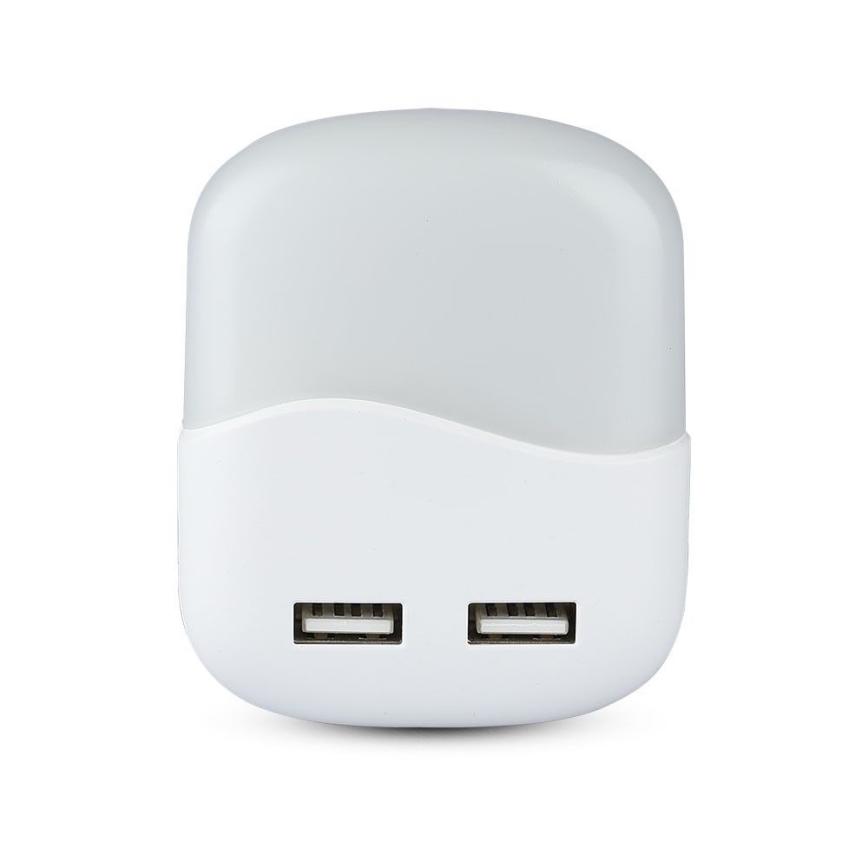 LED Noční světlo se senzorem soumraku do zásuvky 2xUSB LED/0,45W/230V 3000K