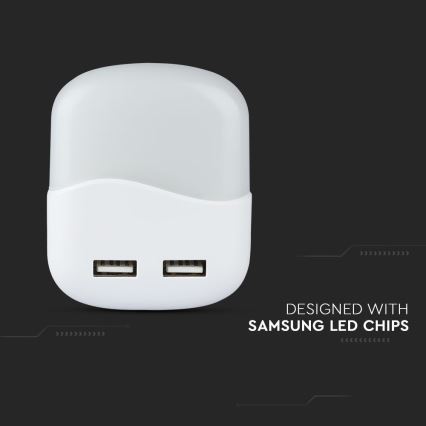 LED Noční světlo se senzorem soumraku do zásuvky 2xUSB LED/0,45W/230V 3000K