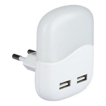 LED Noční světlo se senzorem soumraku do zásuvky 2xUSB LED/0,45W/230V 4000K