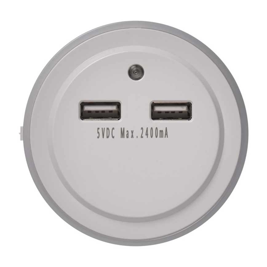 LED Noční svítidlo do zásuvky se fotosenzorem+2xUSB 3xLED/0,3W/230V