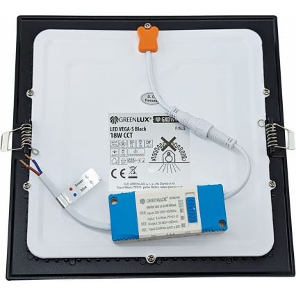 LED Podhledové svítidlo VEGA LED/18W/230V 2900/3900/5800K 22,5x22,5 cm černá