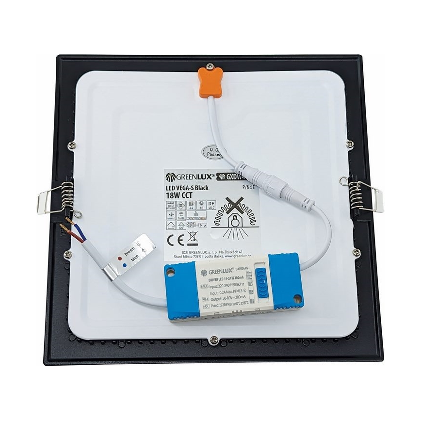 LED Podhledové svítidlo VEGA LED/18W/230V 2900/3900/5800K 22,5x22,5 cm černá