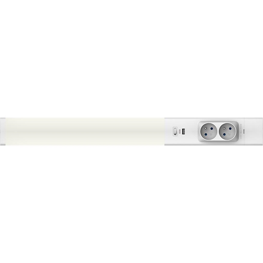 LED Podlinkové svítidlo se zásuvkami a USB porty LED/18W/230V 4000K stříbrná
