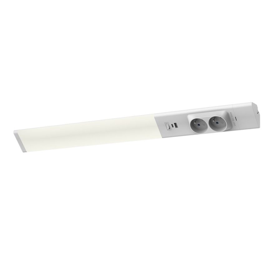 LED Podlinkové svítidlo se zásuvkami a USB porty LED/18W/230V 4000K stříbrná