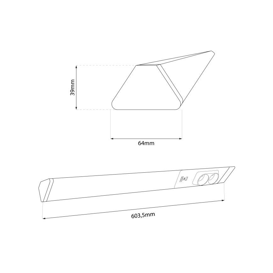 LED Podlinkové svítidlo se zásuvkami a USB porty LED/18W/230V 4000K stříbrná