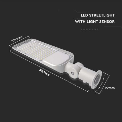 LED Pouliční lampa se senzorem soumraku SAMSUNG CHIP LED/100W/230V 6500K IP65 šedá