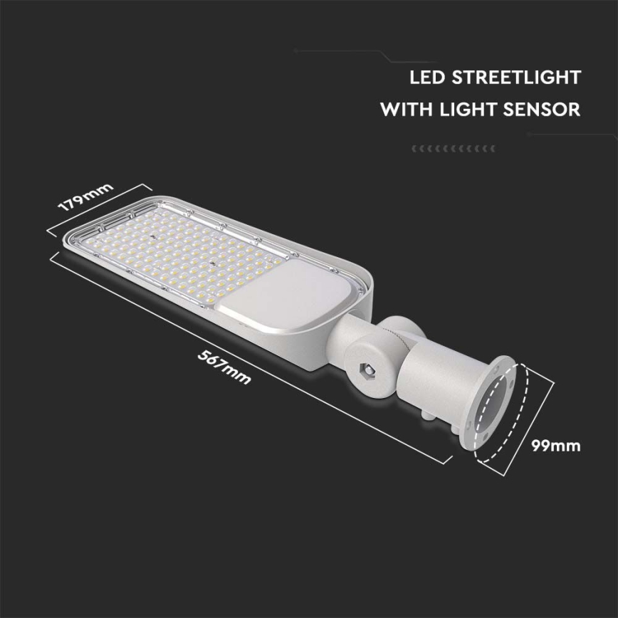 LED Pouliční lampa se senzorem soumraku SAMSUNG CHIP LED/100W/230V 6500K IP65 šedá