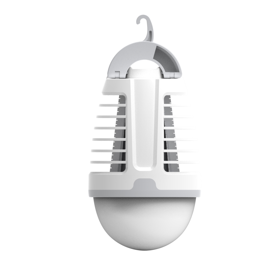 LED Přenosná nabíjecí lampa s lapačem hmyzu LED/5W/1800 mAh IPX4 bílá/šedá
