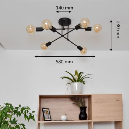 LED Přisazený lustr CAMBRIDGE 6xE27/8W/230V černá