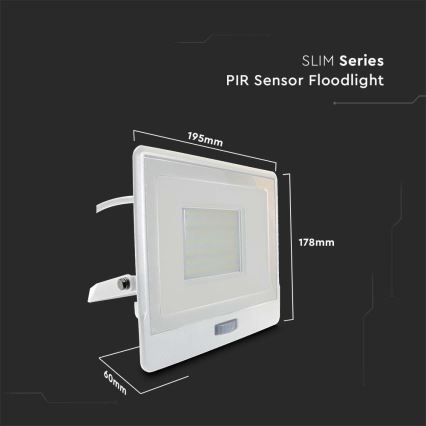 LED Reflektor se senzorem LED/50W/230V 4000K IP65 bílá