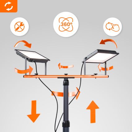 LED Reflektor se stojanem 2xLED/100W/230V 4500K IP65 černá/oranžová
