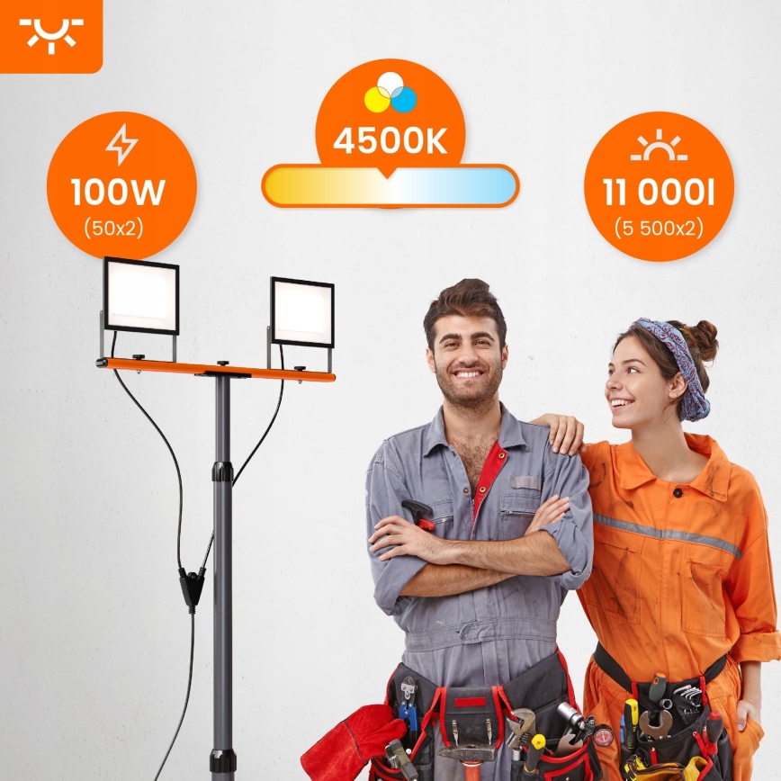 LED Reflektor se stojanem 2xLED/50W/230V 4500K IP65 černá/oranžová