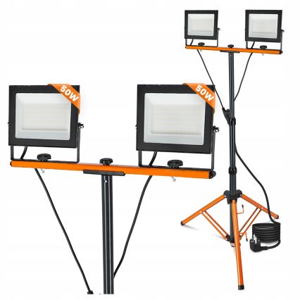 LED Reflektor se stojanem 2xLED/50W/230V 4500K IP65 černá/oranžová
