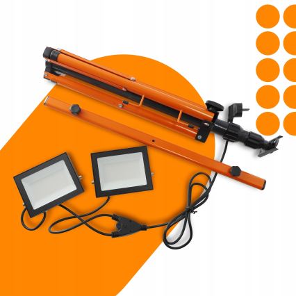 LED Reflektor se stojanem 2xLED/50W/230V 4500K IP65 černá/oranžová