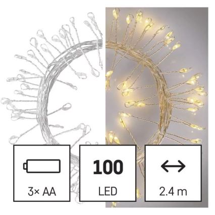 LED  řetěz 100xLED/3xAA 2,7m teplá bílá