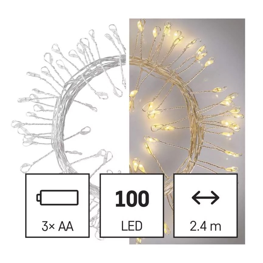 LED  řetěz 100xLED/3xAA 2,7m teplá bílá