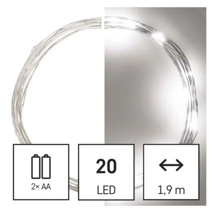 LED  řetěz 20xLED/2xAA 2,4m studená bílá