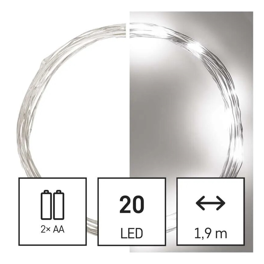 LED  řetěz 20xLED/2xAA 2,4m studená bílá
