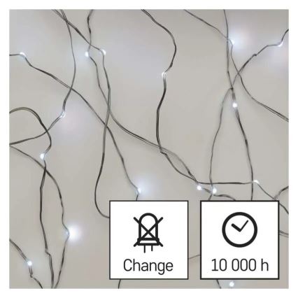 LED  řetěz 20xLED/2xAA 2,4m studená bílá
