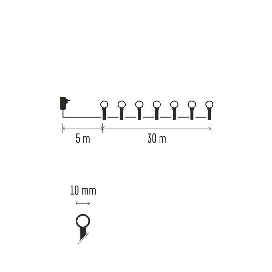 LED  řetěz 300xLED/8 funkcí 35m IP44 teplá bílá