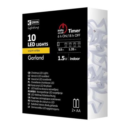 LED  řetěz CHAIN 10xLED/2xAA 1,85m teplá bílá