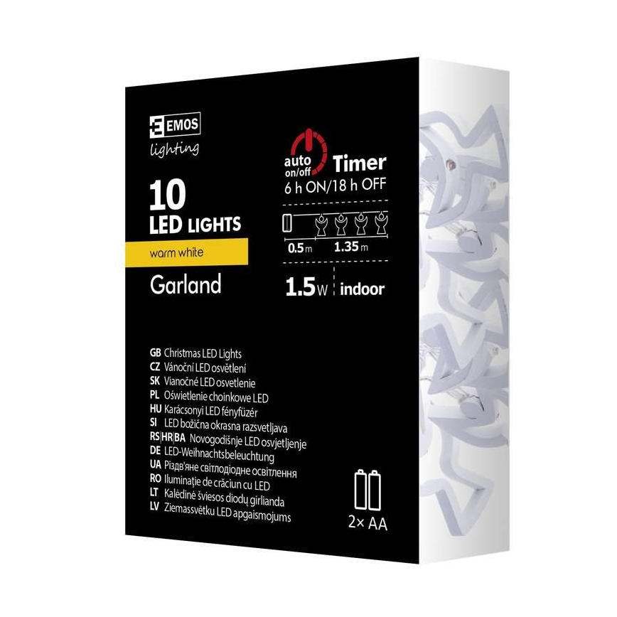 LED  řetěz CHAIN 10xLED/2xAA 1,85m teplá bílá