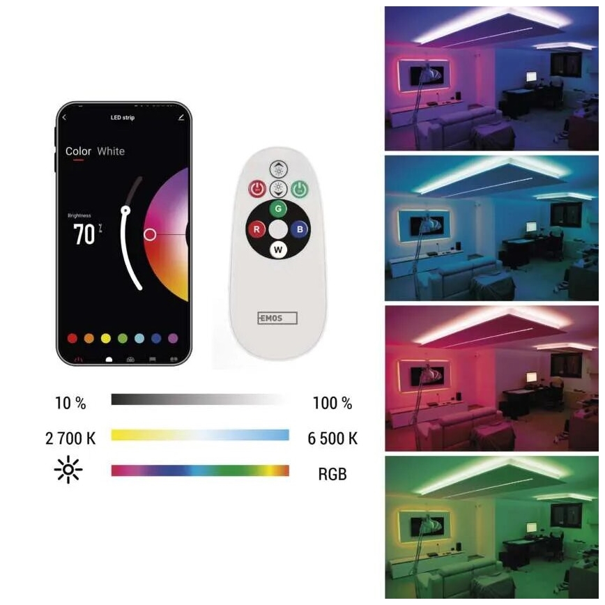 LED RGB+CCT Stmívatelný pásek GOSMART LED/11W/230V 2 m 2700-6500K IP44 Wi-Fi + dálkové ovládání