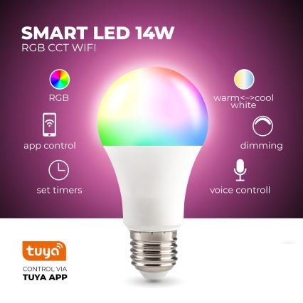 LED RGB Chytrá stmívatelná žárovka E27/9,5W/230V 2700-6500K Wi-Fi Tuya