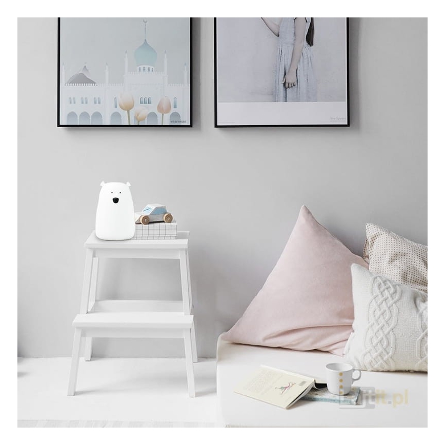 LED RGB Dětská dotyková lampička BEAR LED/0,8W/5V bílá + USB