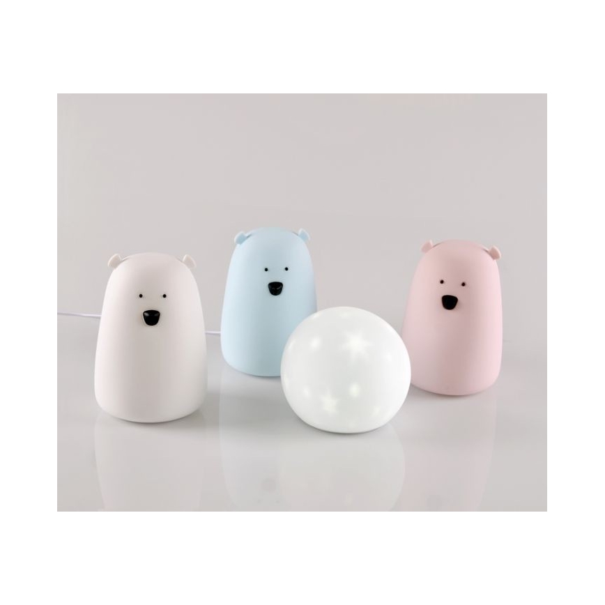 LED RGB Dětská dotyková lampička BEAR LED/0,8W/5V bílá + USB