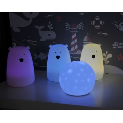 LED RGB Dětská dotyková lampička BEAR LED/0,8W/5V bílá + USB