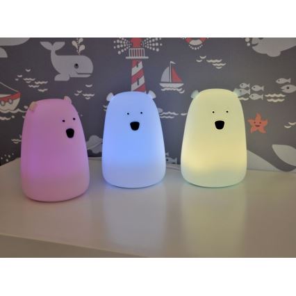 LED RGB Dětská dotyková lampička BEAR LED/0,8W/5V modrá