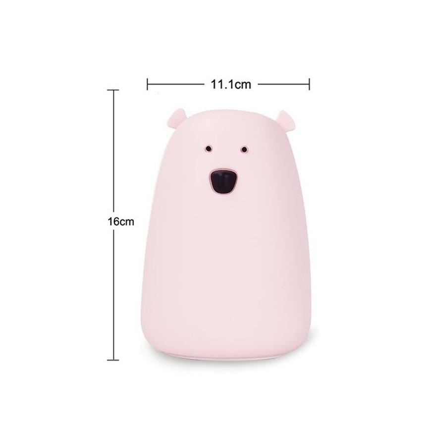 LED RGB Dětská dotyková lampička BEAR LED/0,8W/5V růžová + USB