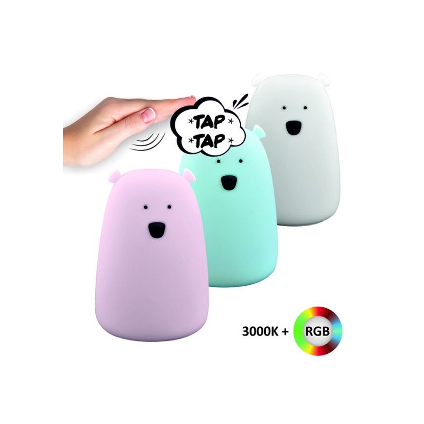 LED RGB Dětská dotyková lampička BEAR LED/0,8W/5V růžová + USB
