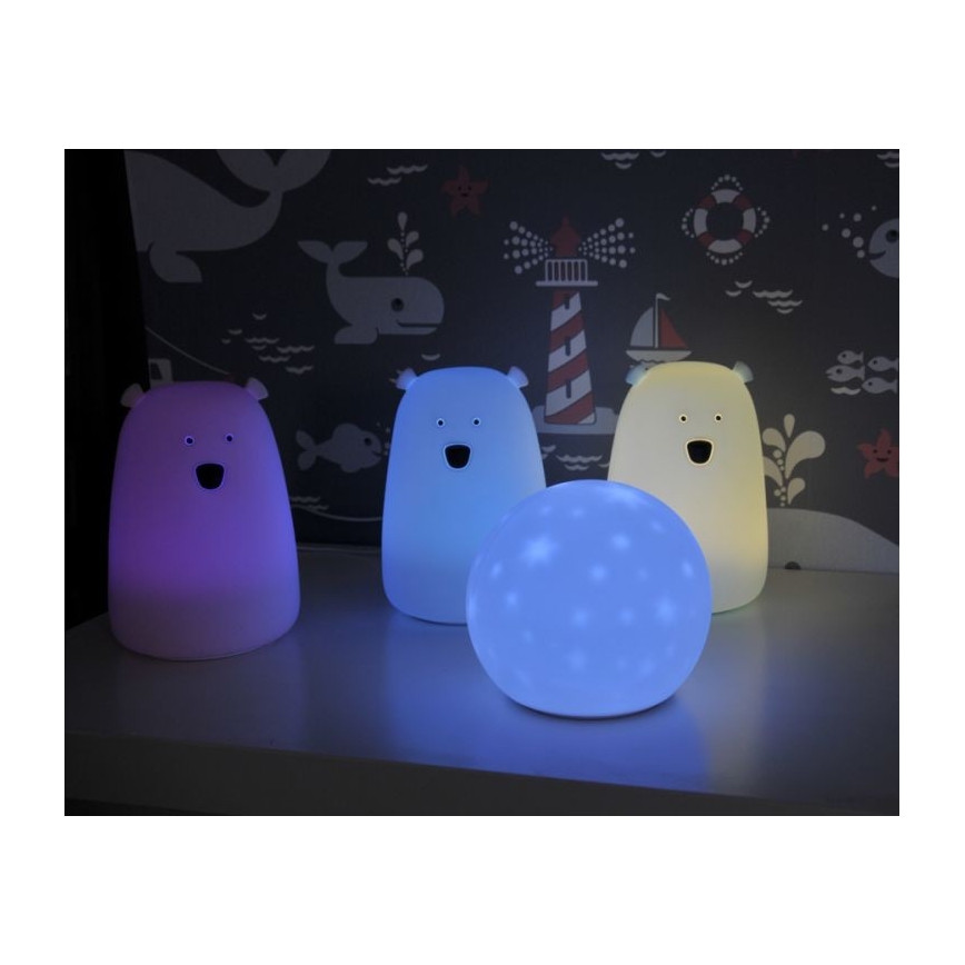 LED RGB Dětská dotyková lampička BEAR LED/0,8W/5V růžová + USB