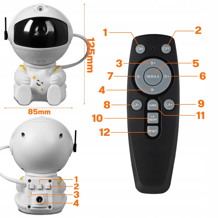 LED RGB Projektor LED/5W/5V astronaut + dálkové ovládání