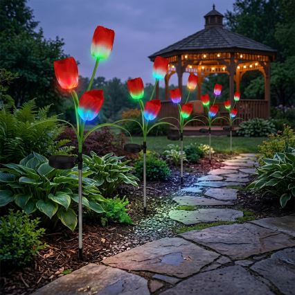 LED RGB Solární dekorační svítidlo 3xLED/3,7V 200 mAh IP44 tulipán