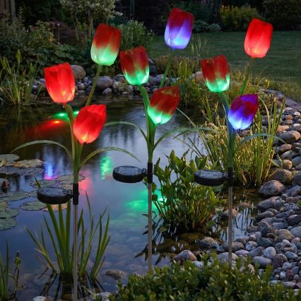 LED RGB Solární dekorační svítidlo 3xLED/3,7V 200 mAh IP44 tulipán