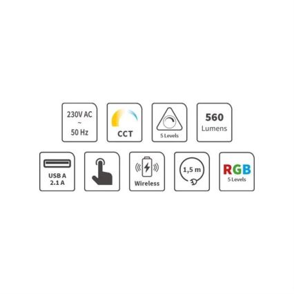 LED RGB Stmívatelná nabíjecí dotyková stolní lampa s bezdrátovým nabíjením LED/7,5W/5V 2700-5300K bílá